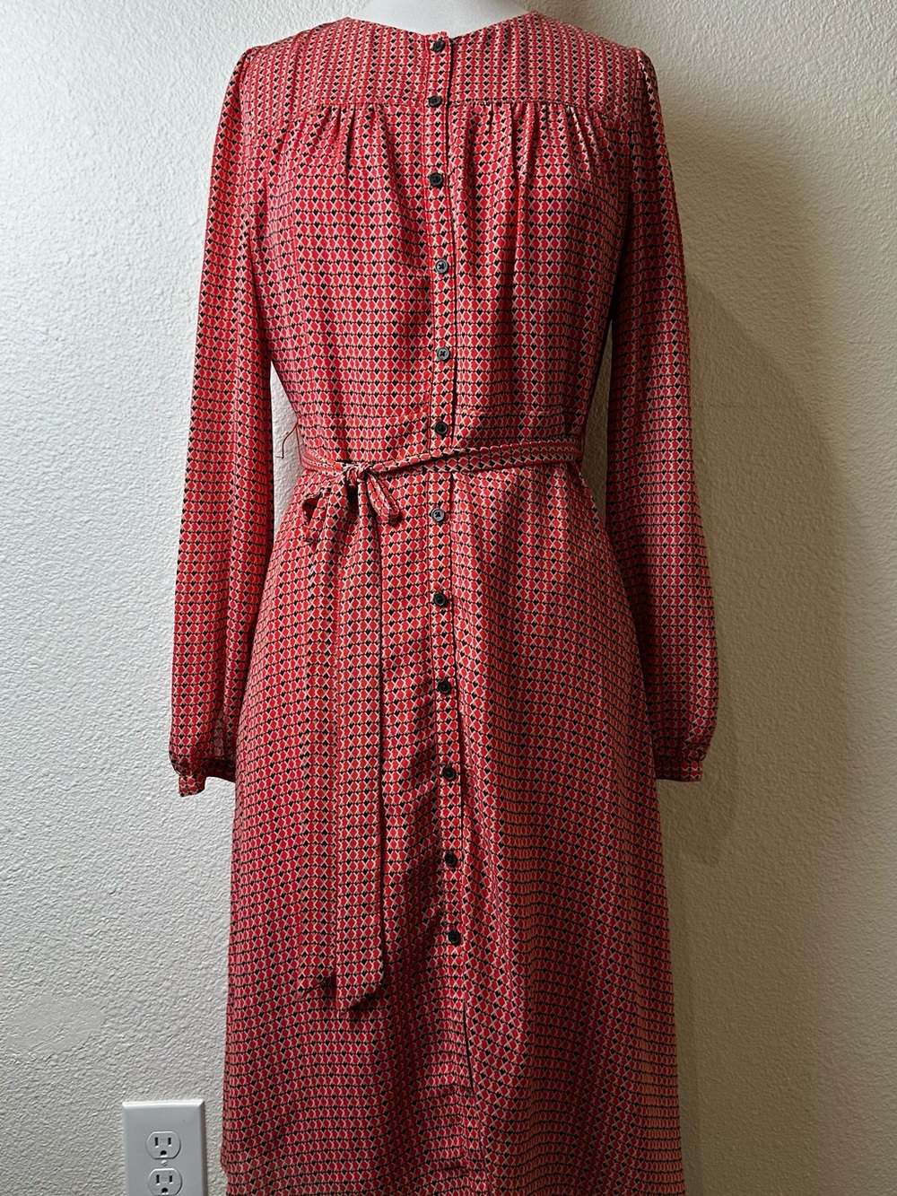 Banana Republic Red Printed Long-Sleeve Button Front Dress